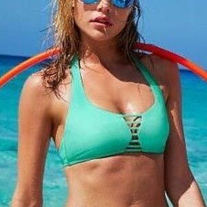 PINK Victoria’s Secret Teal Halter Cut Out Bikini Swim Top 🌊